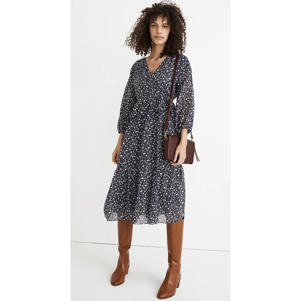 Madewell Tie-Waist Midi Dress in Harvest Vine Size Medium NWT